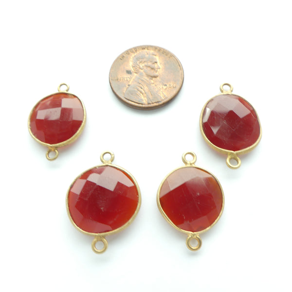 Carnelian, Dark Almost Round Links, Bezel-Set in Gold Plate, 20mm, Sold as Set of 4