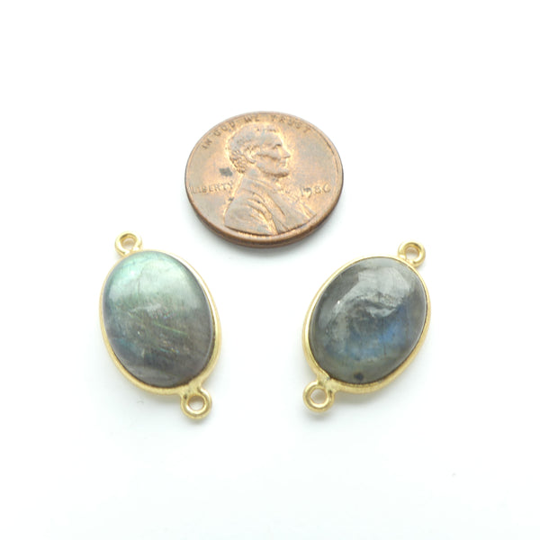 Labradorite, Smooth Oval Links, Bezel-Set in Gold Metal, 22mm with Loops, Sold Individually