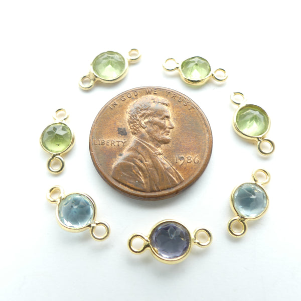 Peridot & Blue Faceted Links Bezel-Set in Gold Plate, 12mm with Links, Sold as a Set of 7