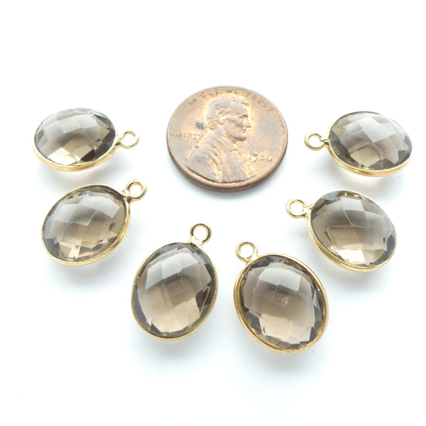 Smoky Quartz, Faceted Bezel-Set Oval Pendants, 18mm with Loop, Sold individually
