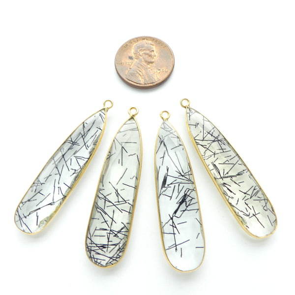 Rutilated Quartz, Faceted Long Drops Bezel-Set in Gold Plate, 45mm, Sold Individually