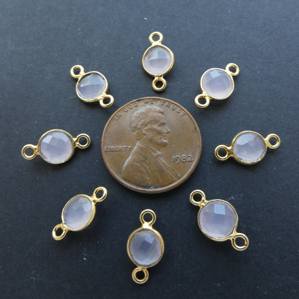 Rose Quartz, Faceted Bezel-Set Mini Links, 12mm Including Both Loops, Sold as a Set of 10