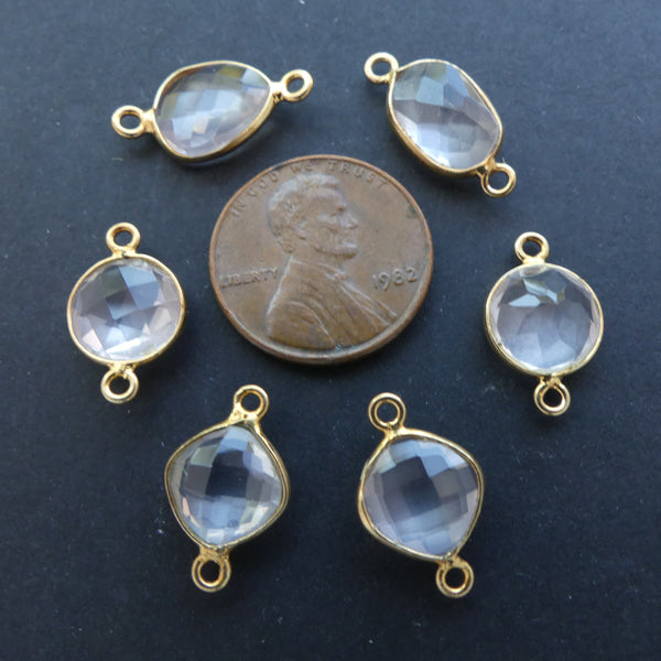 Rose Quartz, Faceted Bezel-Set Links, 14-20mm, Sold as a Set of 6