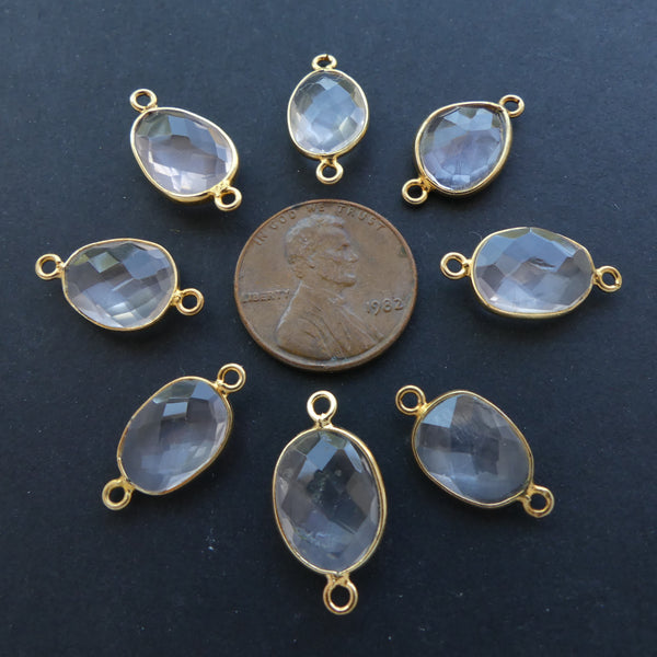 Rose Quartz, Faceted Bezel-Set Links Freeform Oval Shapes, Sold as Set of 8