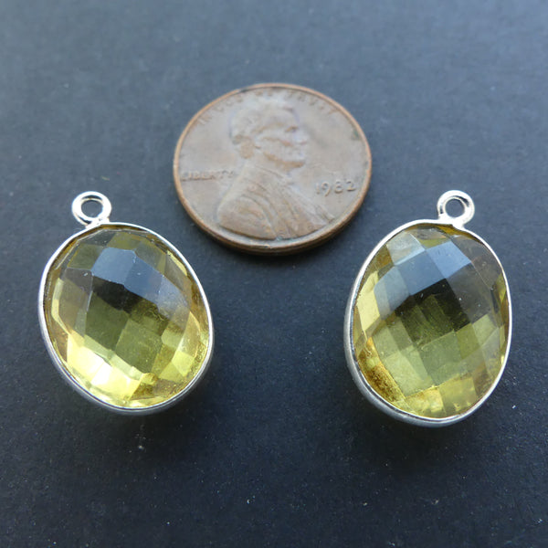 Citrine, Faceted Oval Bezel-Set Charms/Pendants, 22mm Long, Sold as a Pair
