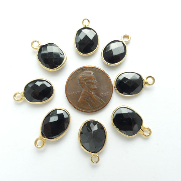 Black Onyx, Faceted Small Ovals Bezel-Set in Gold Plated Metal, 15mm, Sold Individually