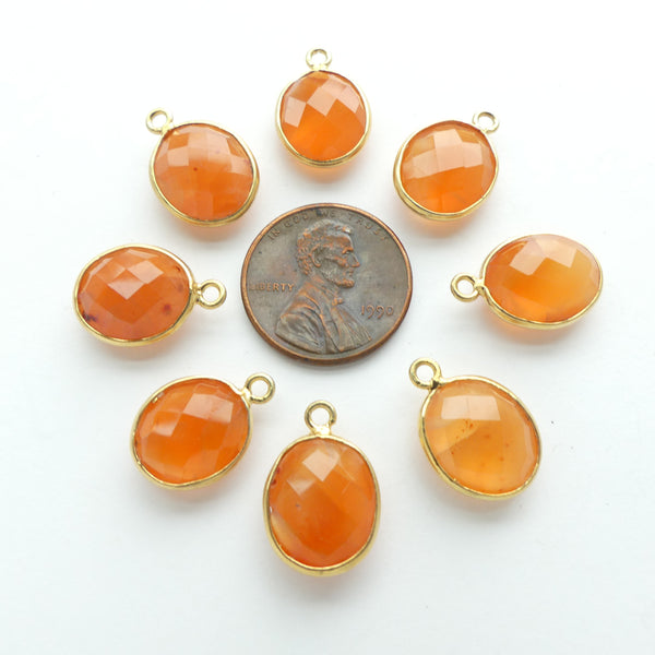 Carnelian, Faceted Ovals Bezel-Set in Gold Plated Frames, 15x10mm, Sold Individually