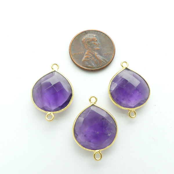 Amethyst, Faceted Wide Drop Links Bezel-Set in Gold Plate, 22mm Long, Sold Individually