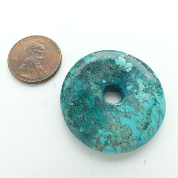 Turquoise, Donut 34mm Diameter, Bright Turquoise Color with a Lot of Black Matrix
