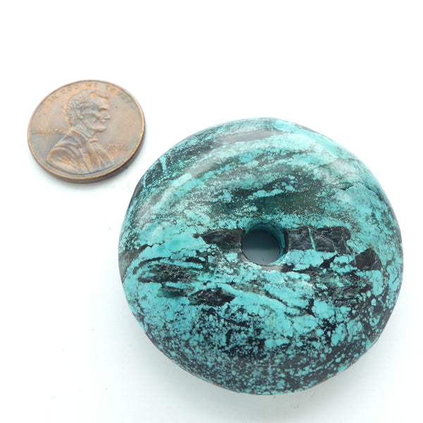 Turquoise, Donut Shape 40mm Diameter, Bright Blue Turquoise with Black Matrix