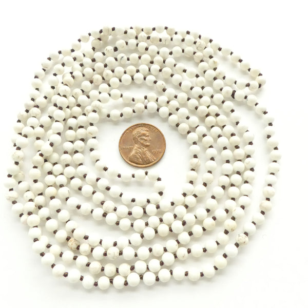 Magnesite Natural White, Round 4mm on Extra Long Endless Knotted Strand