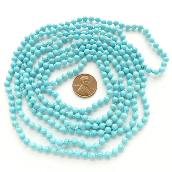 Magnesite Dyed Turquoise, Round 4mm on Extra Long Endless Knotted Strand
