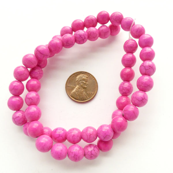 Magnesite Dyed Hot Pink, Round 8mm on 16-inch Strands