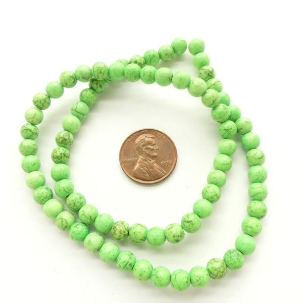 Magnesite Dyed Green, Round 6mm on 16-inch Strands