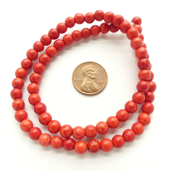 Magnesite Dyed Red, Round 6mm on 16-inch Strand