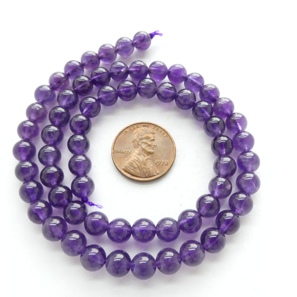 Amethyst Round, Grade A 6mm on 16-inch Strands