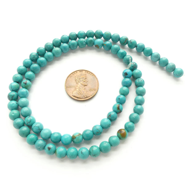 Turquoise, Beads, Round Natural 5mm on 16-inch Strands