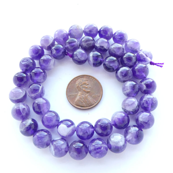 Amethyst Round, 8mm Mixed Light/Dark Color on 16-inch Strand