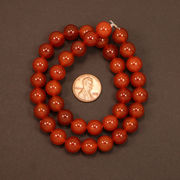 Carnelian,  Round 10mm Diameter on 16" Strands