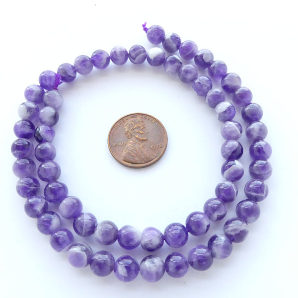Amethyst Round, 6mm Diameter Mixed Light/Dark Color on 16-inch Strand