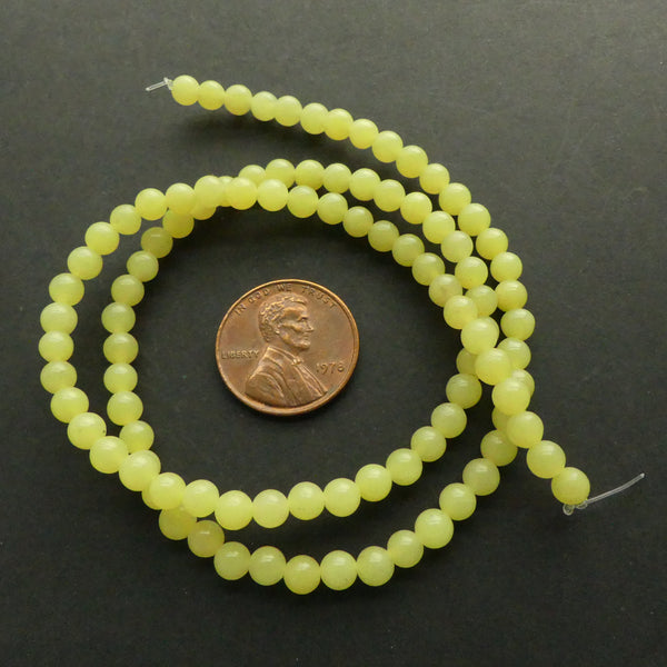 Olive Jade, Round 4mm Beads, on 16-inch Strands