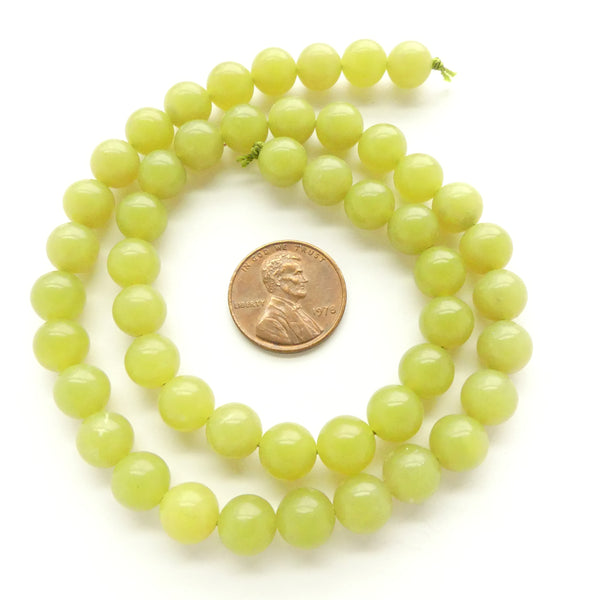 Olive Jade, Round 8mm Beads on 16-inch Strands