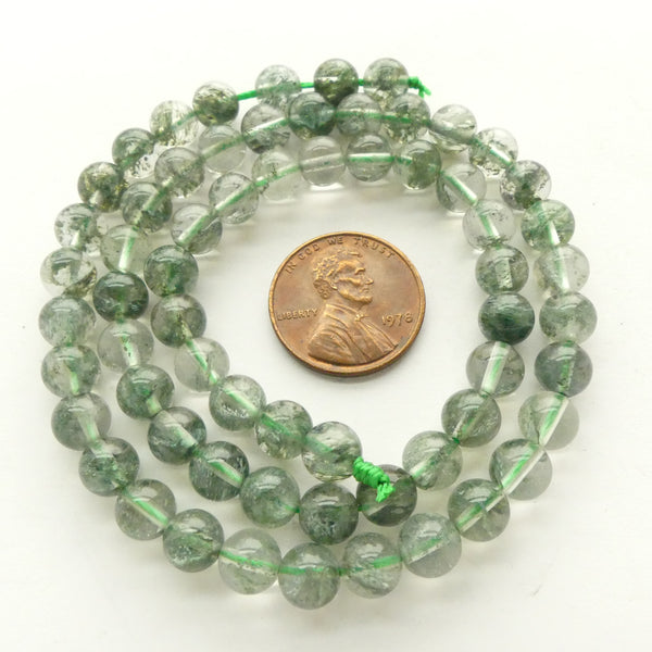 Green Phantom Quartz, Round 6mm Beads on 16-inch strands