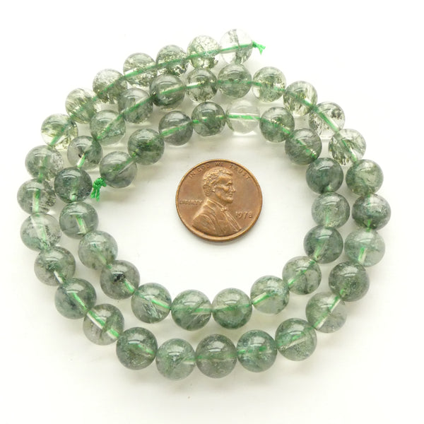 Phantom Quartz, Round 8mm Beads, Green on 16-inch Strands