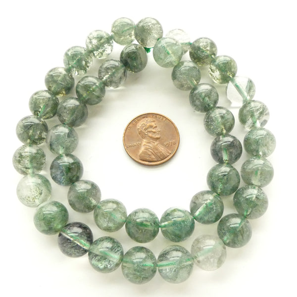 Phantom Quartz, Round 10mm Beads, Green on 16-inch Strands