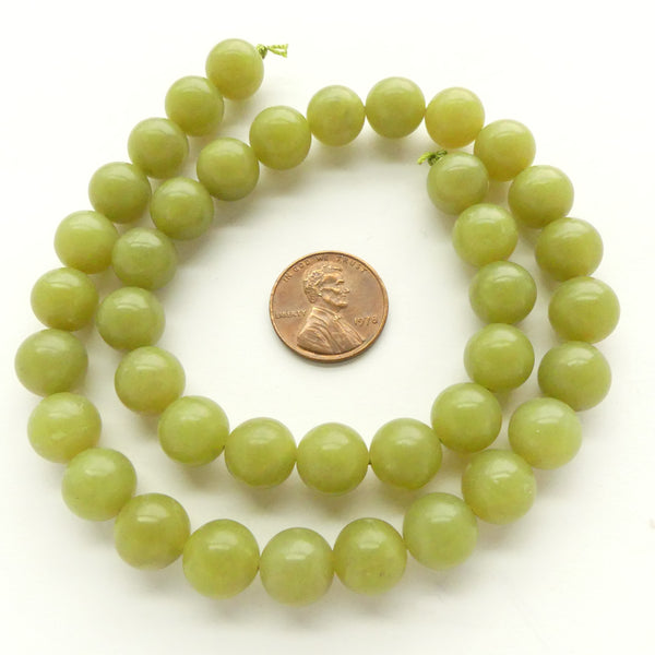 Olive Jade, Round 10mm Beads on 16-inch Strands