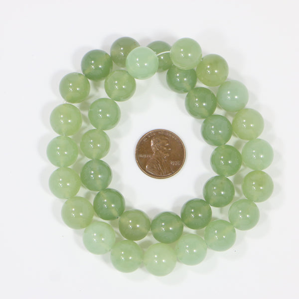 New Jade, Round 12mm Beads on 16-inch Strands