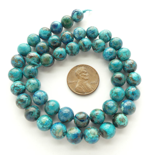 Chrysacolla, Round 8mm Beads on 16-inch Strands