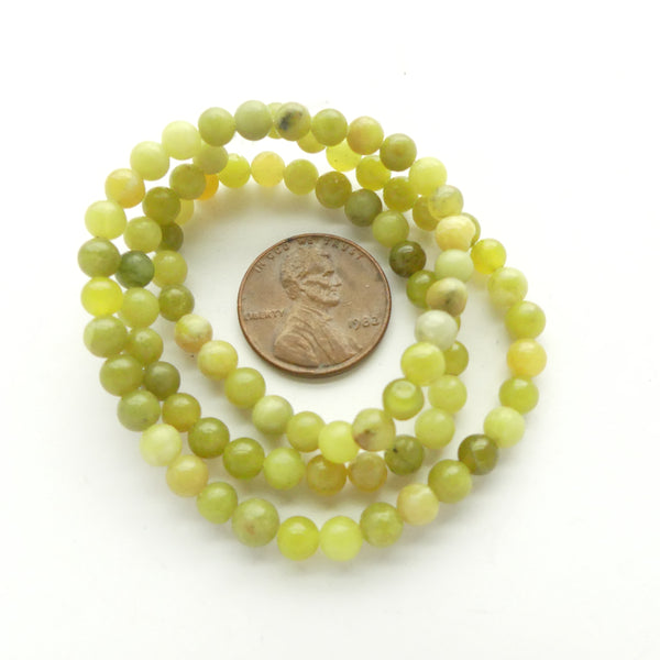 Olive Jade, Round 4mm, More Green than Yellow, on 16-inch Strands