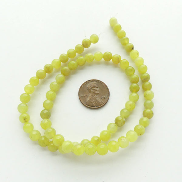 Olive Jade, Round, 6mm More Green than Yellow, 16-inch Strands