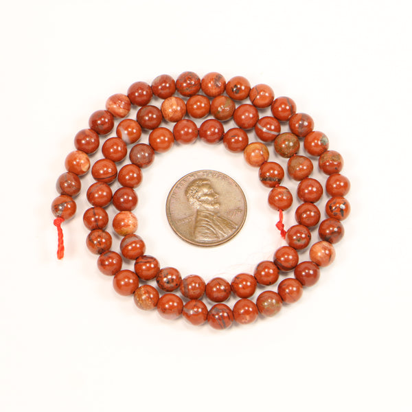 Red Jasper, Round, 6mm Beads on 16-inch Strand