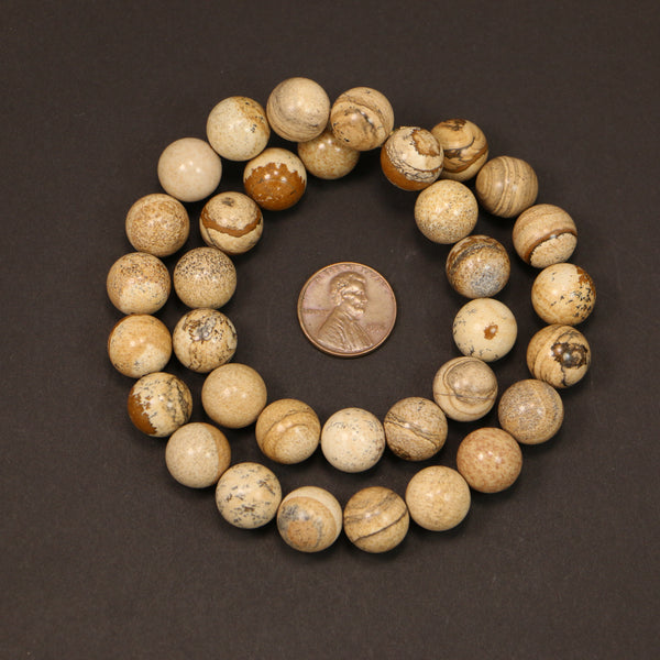 Picture Jasper, Round, 12mm on 16-inch Strand