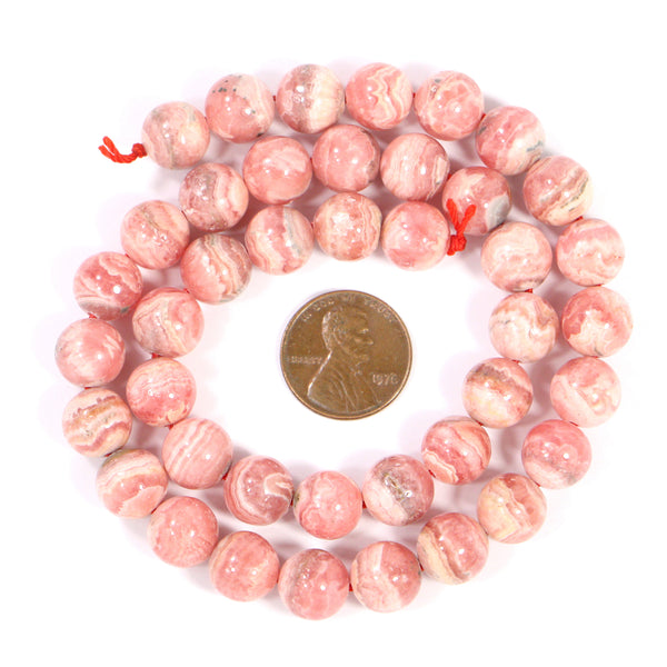 Rhodochrosite, Round 10mm Diameter Beads on 16-inch Strands