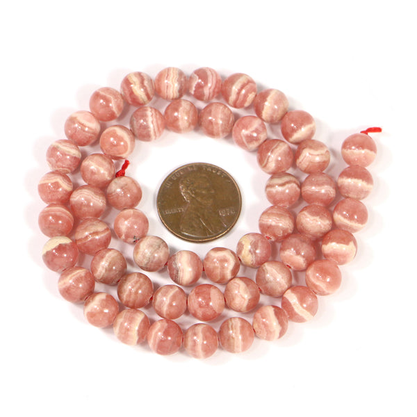 Rhodochrosite, Round, 8mm, on 16-inch Strands