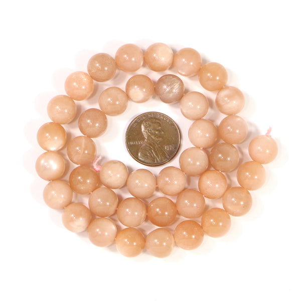 Moonstone, Peach, Round, 10mm on 16-inch Strands