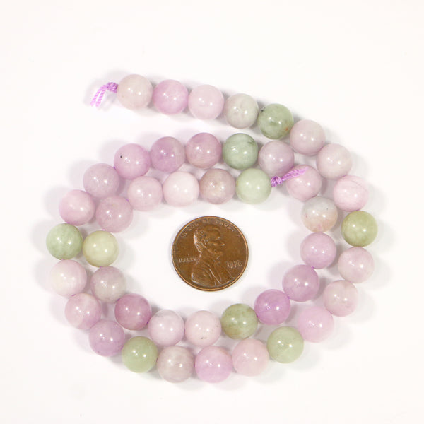 Kunzite, Round 9mm Diameter, Pink with Spring Green on 16-inch Strand