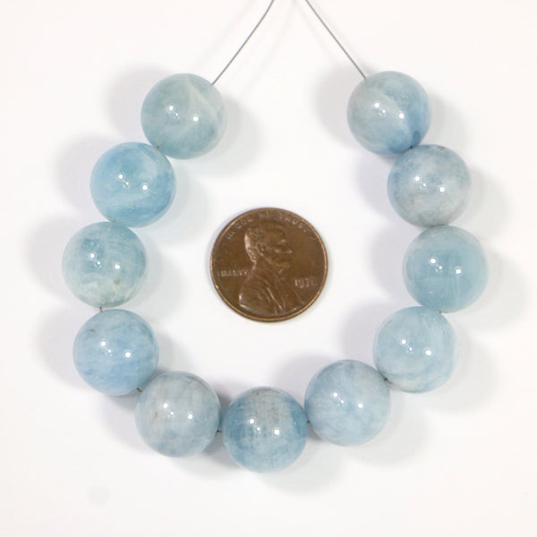 Aquamarine, Round, 12mm Diameter, Cool Cloudy Light Aqua Blue, Sold Individually