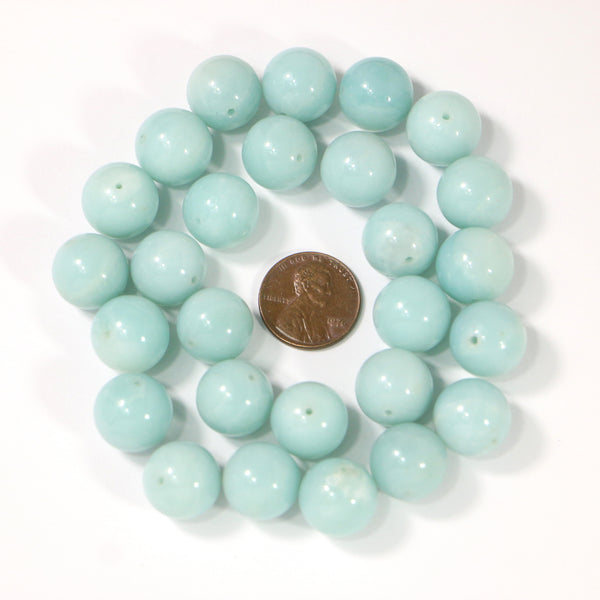 Amazonite, Round, 14mm, Light Aqua Blue Color, Sold by the Pair
