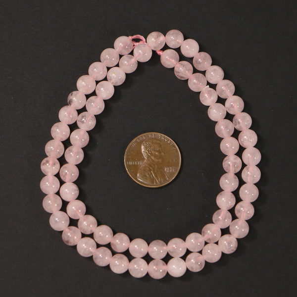 Morganite, Round 6mm, Pink on 16-inch Strands
