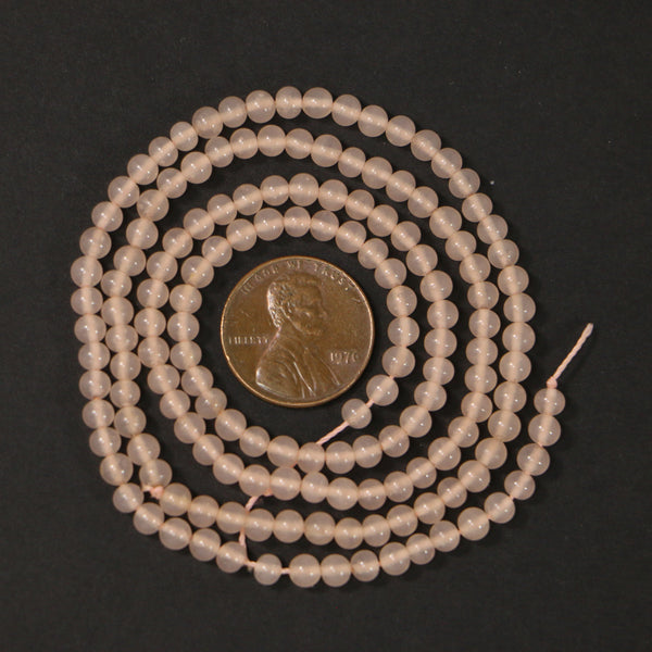Rose Quartz, Round 4mm, Light Translucent Pink, Long 22-inch Strand