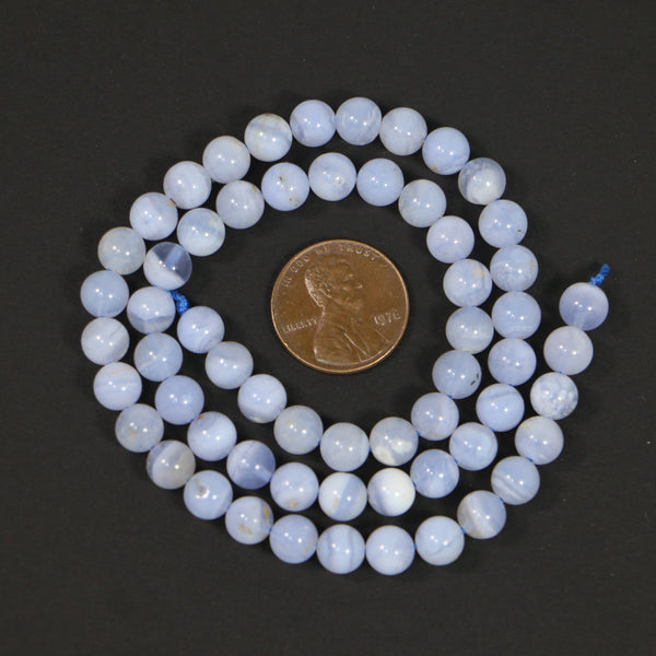 Blue Lace Agate (aka Blue Chalcedony) Round, 6mm on 16-inch Strand