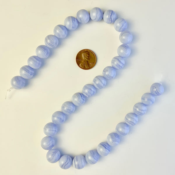 Blue Lace Agate, Round, 12mm Very Good Quality on 16-inch Strands