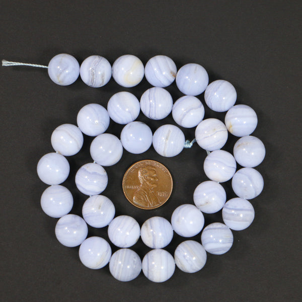 Blue Lace Agate, Round, 12mm Very Good Quality on 16-inch Strands
