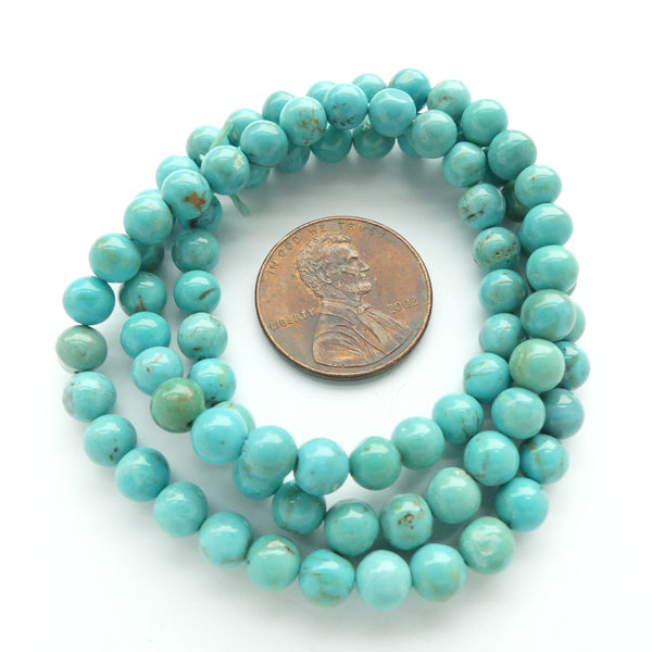 Turquoise, Round, 5mm on 16-inch Strand