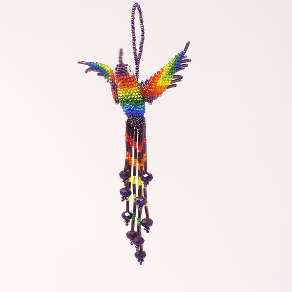 Ornaments, Hummingbirds, Purple Iris & Rainbow, 7 inches long