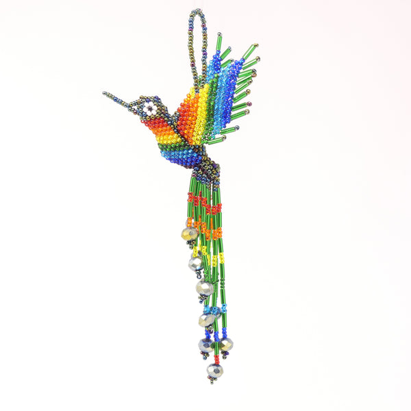 Ornaments, Hummingbirds, Green Iris with Rainbow, 7 inches long